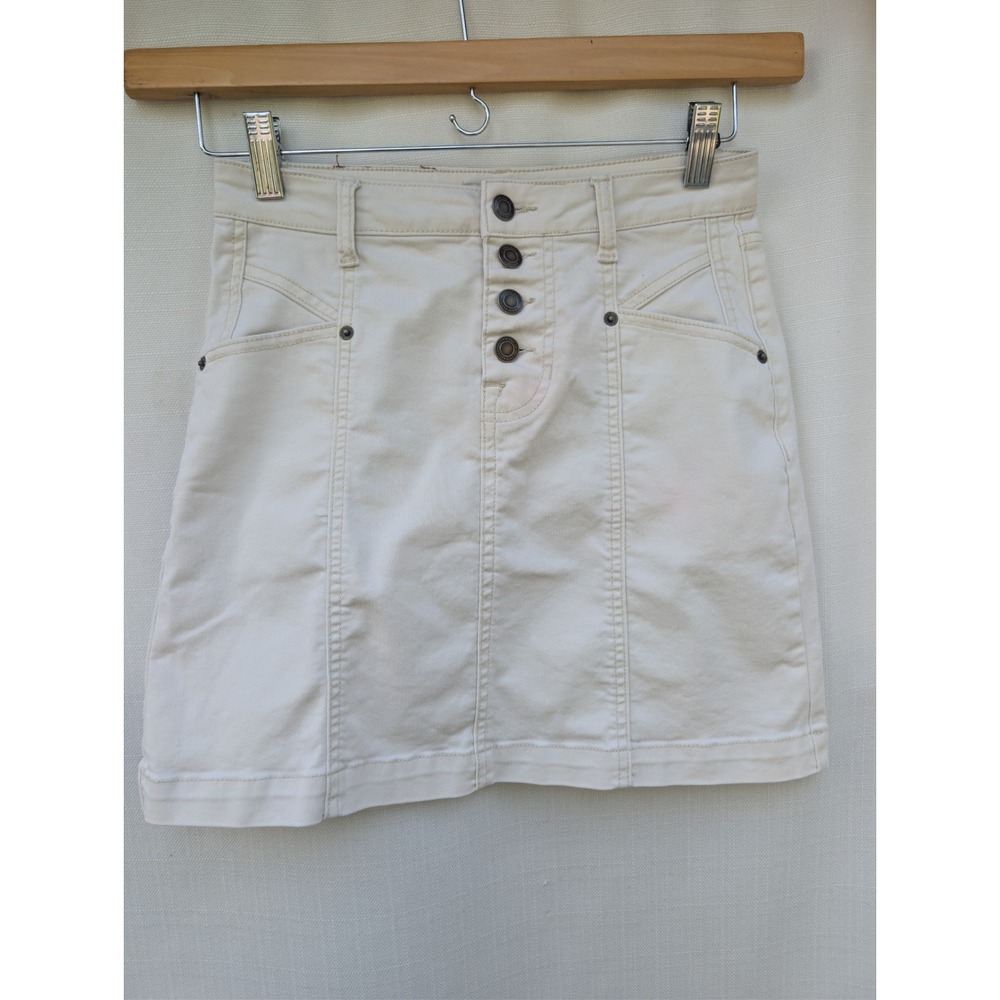 Frye and Co Womens Cream Denim Mini Skirt Button Fly Off White Size 2